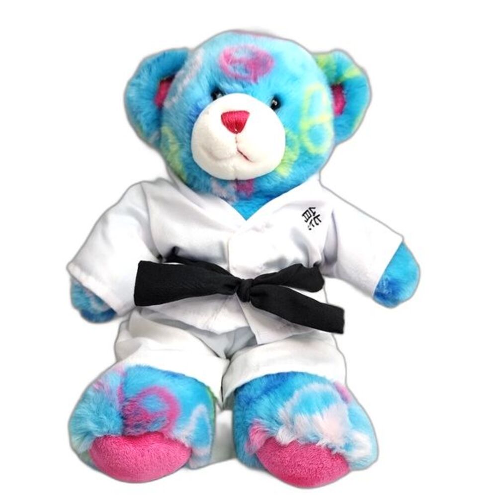 Build A Bear Black Belt Karate Dressed Blue Peace Sign Stuffed‎ Bear 15"X12"